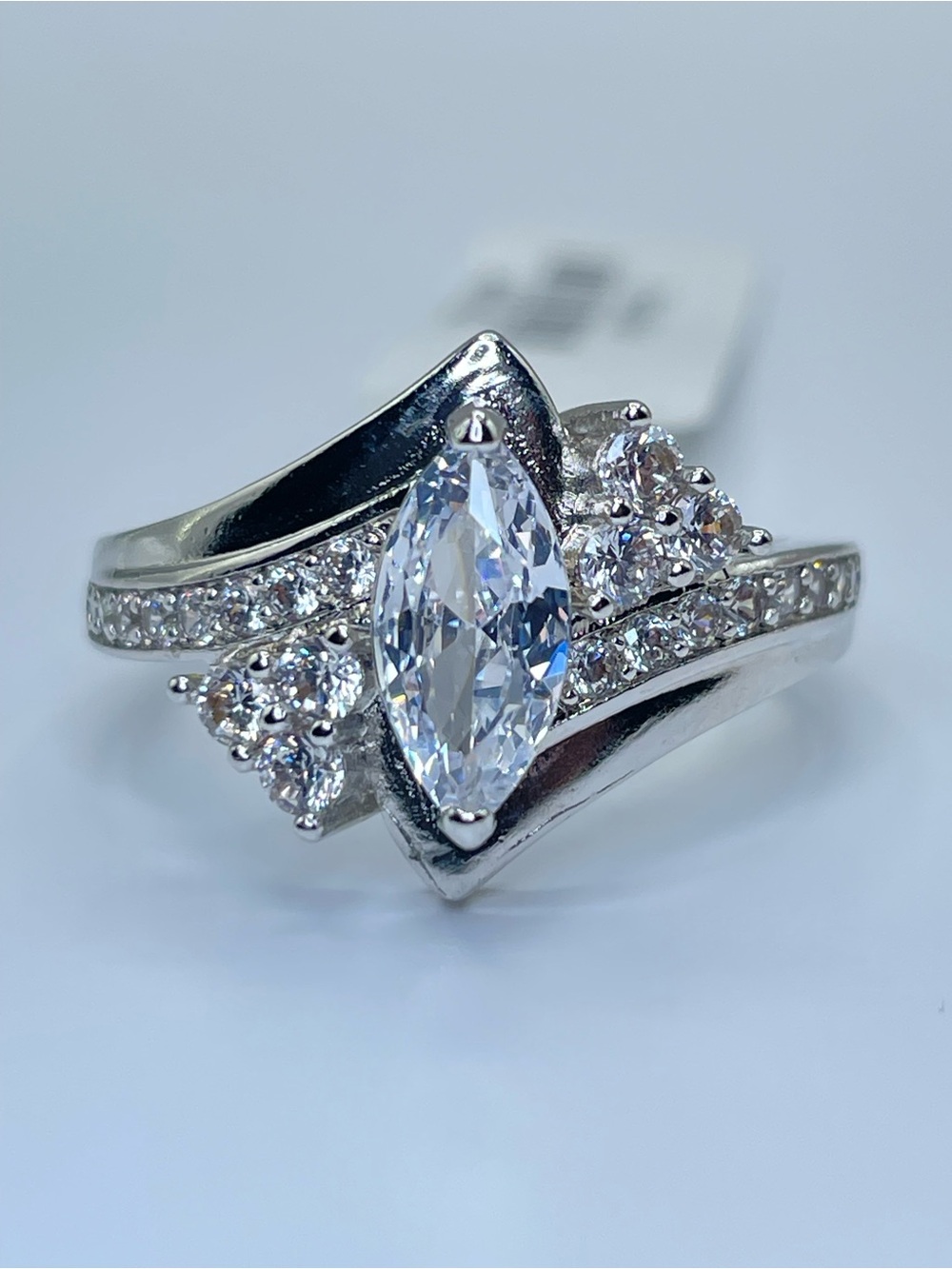 Swarovski Crystal Elements White Marquise Crystal Art Deco Ring Sz 8